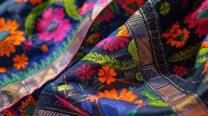 Abstract Geometric Pattern Sari with Colorful Floral Design and Traditional Pallu