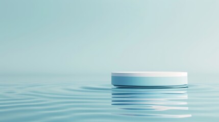 Blue podium on a wavy ripple water background, the tranquil water movement and reflections adding a serene and elegant touch