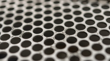 perforated metal sheet close-up with shallow depth of field focus
