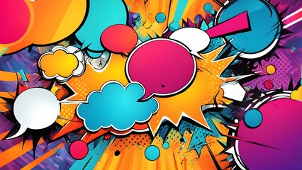 Fototapeta premium A colorful comic book illustration with a large explosion in the middle