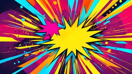 Fototapeta premium A colorful comic book illustration with a large explosion in the middle