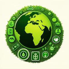 sustainable development vector illustration. Green concept with icons related to global social responsibility, infrastructure, sanitation & equality, peace & justice, education, economic progress