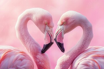 Naklejka premium Romantic flamingos creating heart shape in pink background wildlife, love, nature, valentines, affection, animals, relationships, symbolism