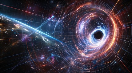 Educational chart on General Relativity illustrating the curvature of spacetime gravitational waves and the effects of gravity on light with diagrams of black holes and gravitational lensing