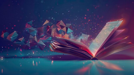 The concept of digital literacy or e-learning is illustrated by a low poly book, merging the old with the new in an online education setting. Generative AI