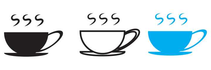 Coffee cup icon set. Cups of coffee tea collection. Hot drink icon. Disposable cup. Cup coffee with steam. Flat style - stock vector.