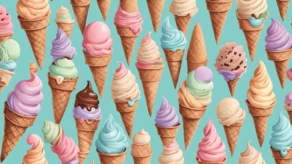A colorful ice cream pattern with many different flavors