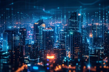 Fototapeta premium Futuristic Cityscape with Glowing Lights at NightCategory: Technology