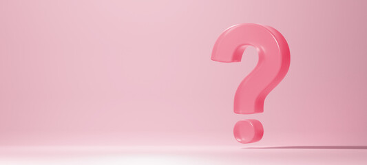 Clear pink question mark and copy space floating on pink background	
