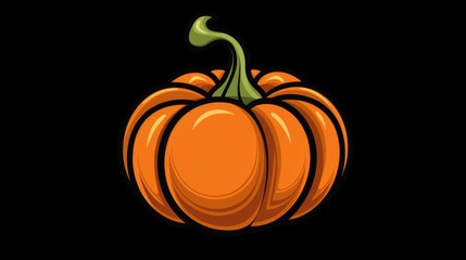 This elegant image shows an orange pumpkin with pronounced dark shadows and a green stem, set against a black background with a touch of realism.