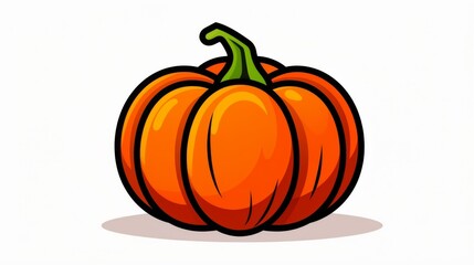 This vivid illustration features an orange pumpkin with prominent shadows and a green stem, set on a white background, highlighting its detailed and bright appearance.