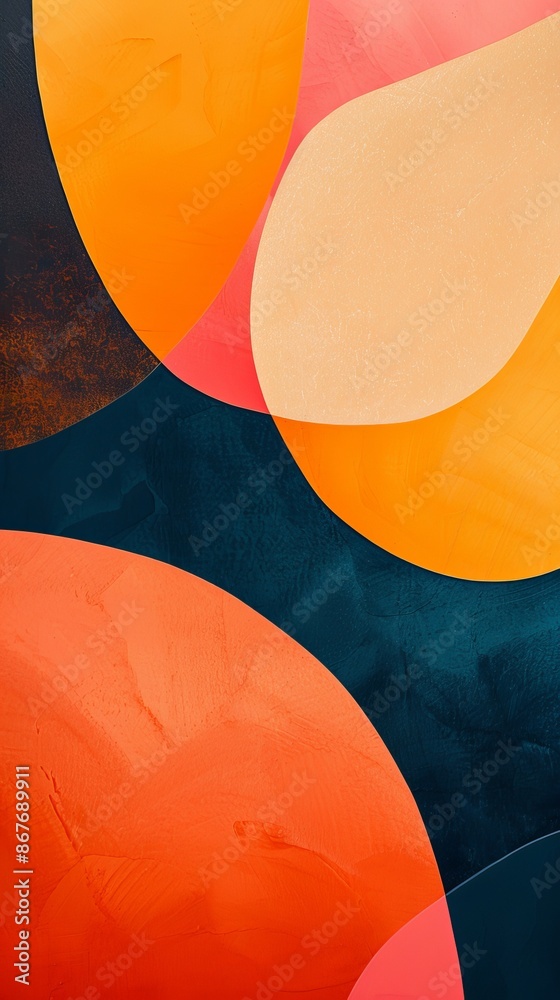 Poster This wallpaper design showcases overlapping shapes with warm hues for a modern, abstract background style