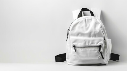 Clean white school backpack on a white background, perfect for students seeking a classic look.