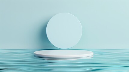 Elegant blue podium on a tranquil ripple water background, the soft waves adding a soothing touch, perfect for showcasing products