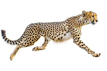 moving cheetah in motion isolated on clear transparent background