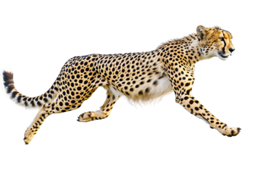 moving cheetah in motion isolated on clear transparent background