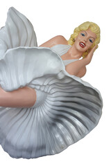 Collectible statue of blonde Hollywood icon Marlin Monroe in flowing white dress, capturing the essence of 1950s glamour.