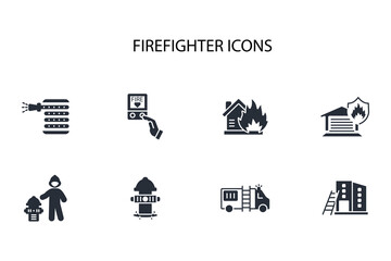 Firefighter icon set.vector.Editable stroke.linear style sign for use web design,logo.Symbol illustration.