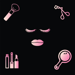 Creative Professional Trendy and Minimal Make Up Icons - Logo Design in Black, White and Pink Color, Logo in Editable Vector Format