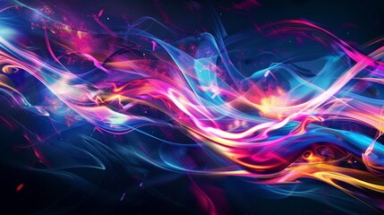 Obraz premium Abstract Colorful Swirling Light Streaks on a Dark Background, Dynamic and Energetic, Perfect for Technology, Music, or Design Projects
