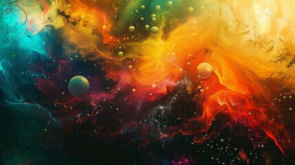 Abstract Cosmic Nebula Swirls of Color with Glowing Bubbles and Stars