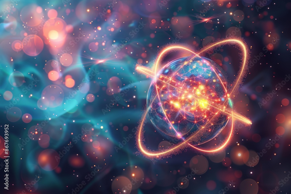 Wall mural abstract digital globe with glowing lines and bokeh background - futuristic technology concept