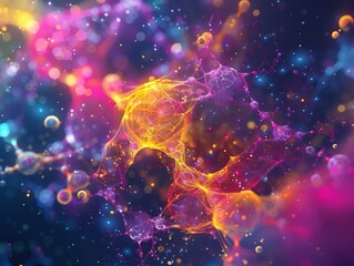 Abstract Digital Art with Glowing Colors, Bubbles, and Particles in a Cosmic Style
