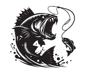 Obraz premium fierce fishing vector silhouette vector style graphic resources white background