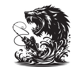 fierce fishing vector silhouette vector style graphic resources white background
