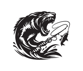 fierce fishing vector silhouette vector style graphic resources white background