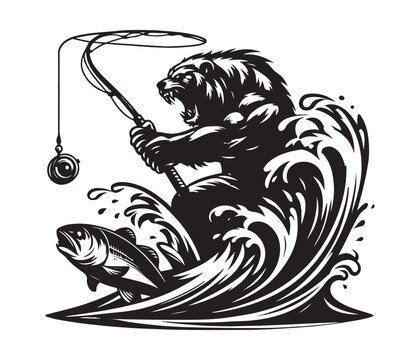 black bear fishing in water clip art preview