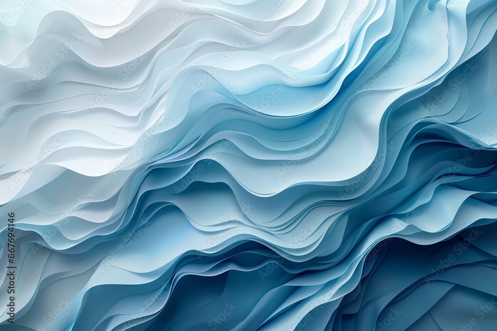 Poster Mesmerizing blue wave abstract pattern, creating a calming wallpaper or serene background with its fluid shapes