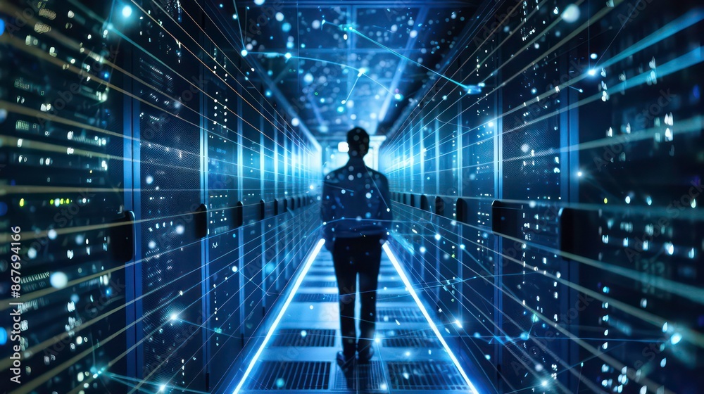 Poster transforming big data through digital networking, innovation of next generation technology. generati
