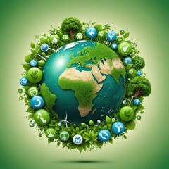 green planet earth with tree