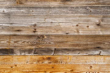 Naklejka premium Close-up of wooden wall outside of cabin at town square at the old town of Swiss City of Zürich on a summer day. Photo taken June 29th, 2024, Zurich, Switzerland.