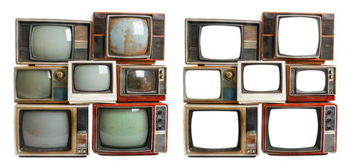 Retro TV boxes cut out with frame screen cut out
