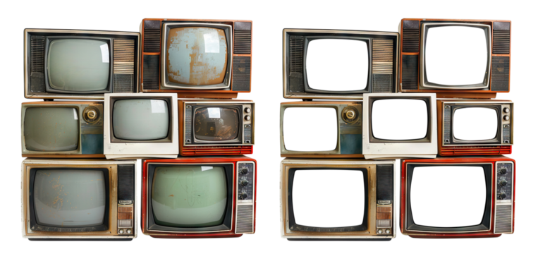 Retro TV boxes cut out with frame screen cut out