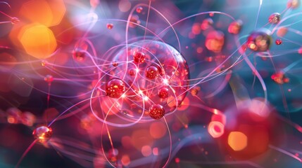 Abstract Red Spheres Connected by Glowing Lines in a 3D Network