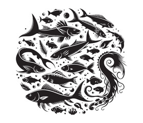 fierce fishing vector silhouette vector style graphic resources white background