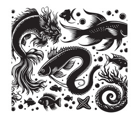 Fototapeta premium fierce fishing vector silhouette vector style graphic resources white background