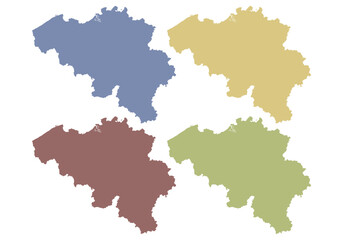 Hoja de iconos de mapa azul, amarillo, rojo y verde de Bélgica
