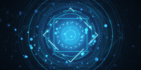Abstract digital HUD interface elements, futuristic design, on dark blue background, concept of technology. 3D Rendering
