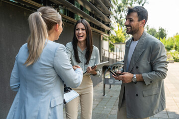 Fototapeta premium Young business people professional lecturers work on the education of employees in companies for trade and product placement on the market discuss and harmonize information before scheduled lecture