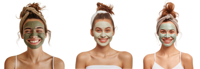 Blonde woman with a wellness cream face mask isolated