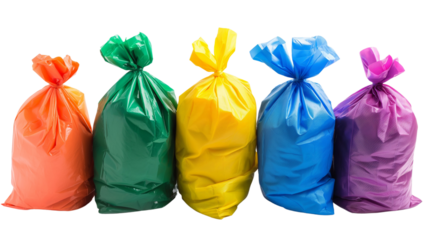 Different color tied up plastic bags isolated