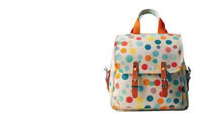 Multicolored polka dot backpack isolated
