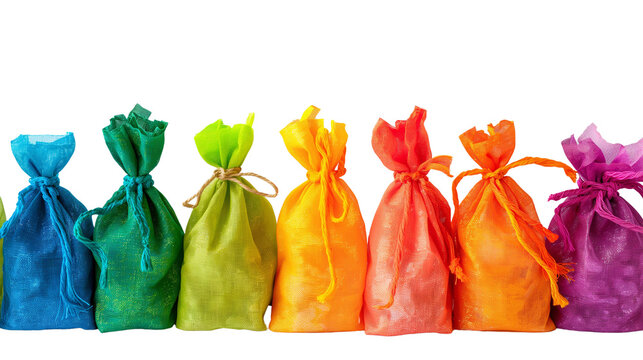 Small Colorful tied gift bags isolated