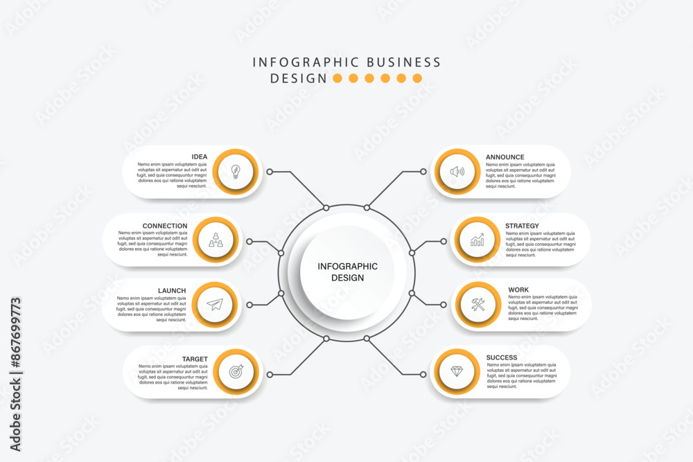Poster minimal infographic template design vector with numbers 8 options or steps.