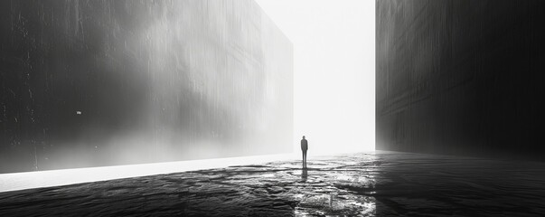 A minimalist composition using negative space to create a sense of depth and mystery, inviting the viewer to interpret the hidden meanings.