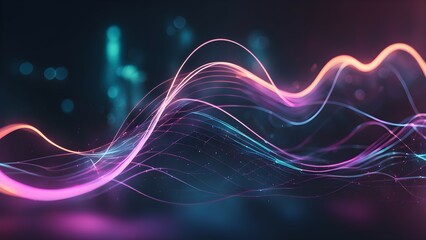 Obraz premium A computer generated image of a cityscape with a blue and pink background